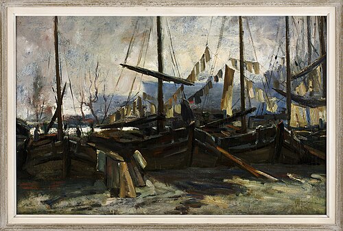 Schilderij met boten bij Oude Turfhaven, 1900, Bartus Korteling