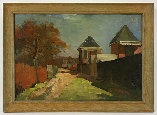 Straatje in 'De Hoven' met twee karakteristieke tuinhuisjes, 1890, Bartus Korteling