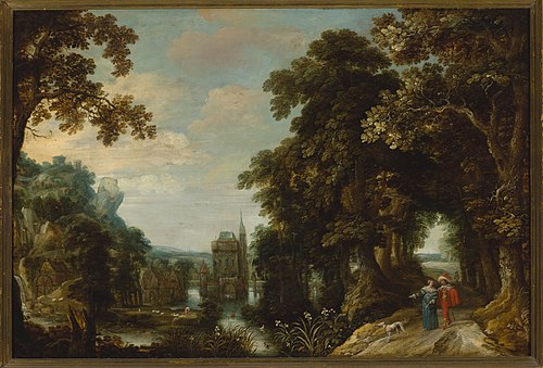 Landscape with an alley and castle on the water, 1634, Jacques van der Wijen
