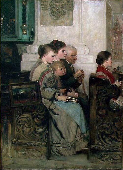 Service in a German Village Church, 1880, Oskar Arnold Wergeland