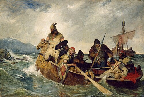 Nordmennene lander på Island år 872, 1877, Oskar Arnold Wergeland