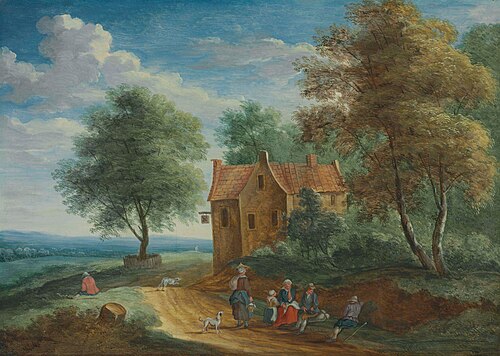 Two travellers resting near a river, 1650, Andreas Martin