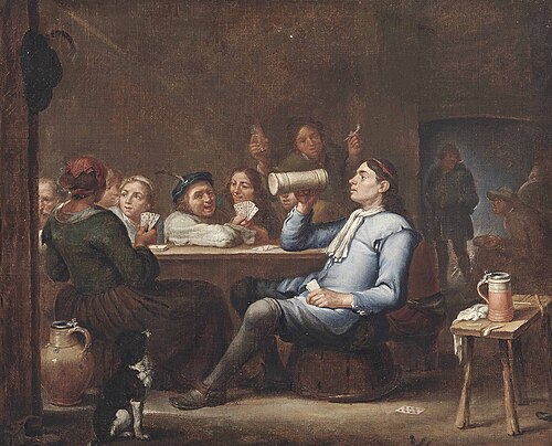 Peasants drinking and playing cards in a tavern, 1650, Adriaen Rombouts