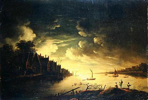 River landscape at moonlight, 1775, Jean François de Wouters