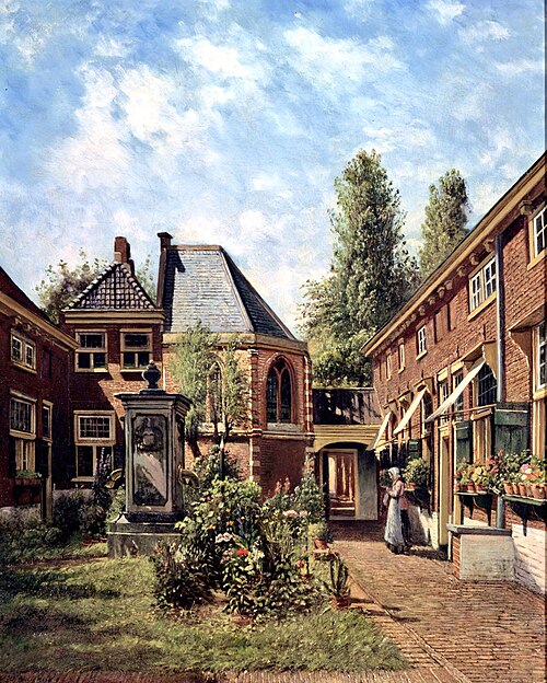 View of the St. Annahofje in Leiden, 1900, Timotheus Wilhelmus Ouwerkerk