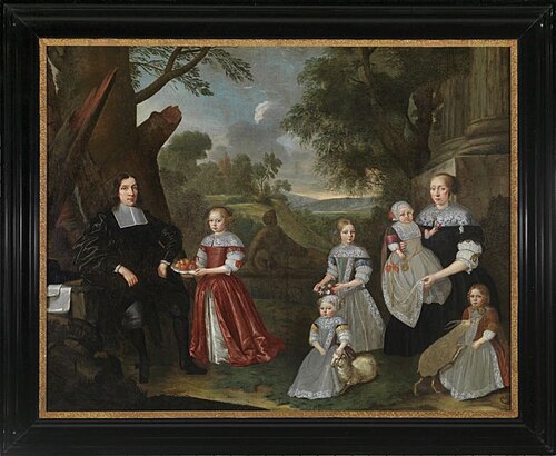 Portrait of een familie, traditioneel genaamd Smeding, 1675, Johannes Heimans