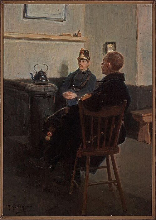 Twee soldaten in een wachtlokaal, 1915, Johannes Gerardus Heijberg