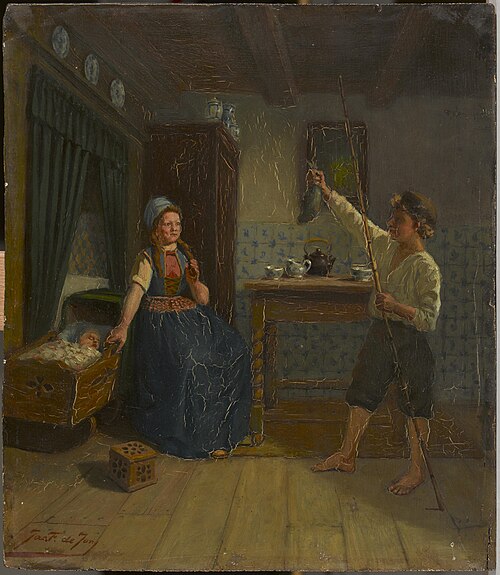 Interieur met personen in de dracht van Schokland, 1881–1820, 1900, Jacobus Frederik Sterre de Jong