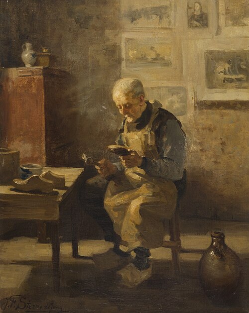 Een oude man schoenen reparerend, 1905, Jacobus Frederik Sterre de Jong