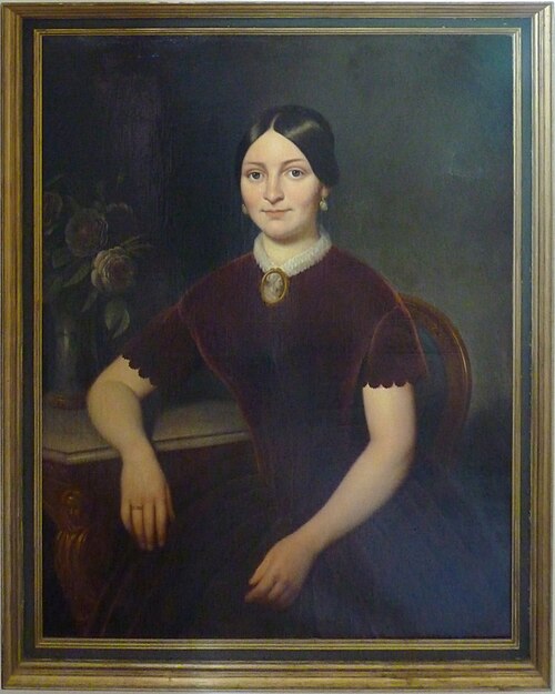 Portret "Josephina Maria Louisa Krul van Stompwijk-Walland (1828-1902)" op doek, door H. Linssen, 18, 1850, Henri Linssen