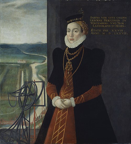 Portrait of Sabina von Württemberg (right half of double portrait), 1577, Caspar van der Borcht