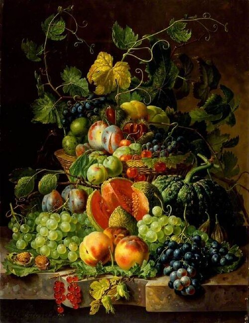 Basket of fruit, , Johannes Hendrik Fredriks