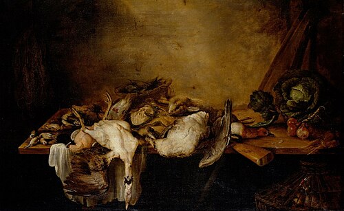 Still life with dead poultry and a hare, 1650, Carel Hardy