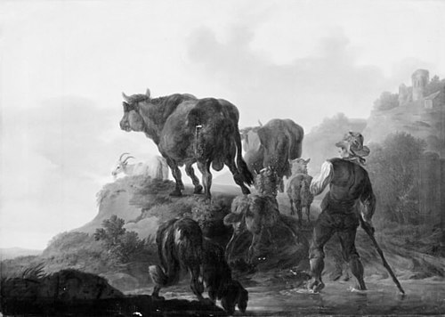 En hyrde driver okser, geder og får, 1811, Christian David Gebauer