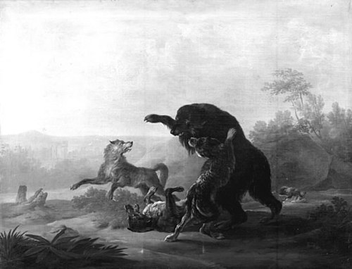 Kamp mellem en bjørn og nogle ulve, 1811, Christian David Gebauer