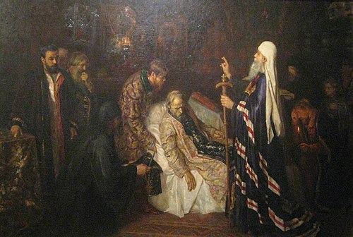 Ivan IV becoming monk before death, 1887, Piotr Heller