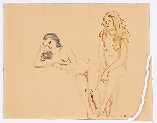 Two Female Nudes, half Reclining and Sitting, 1917, Edvard Munch