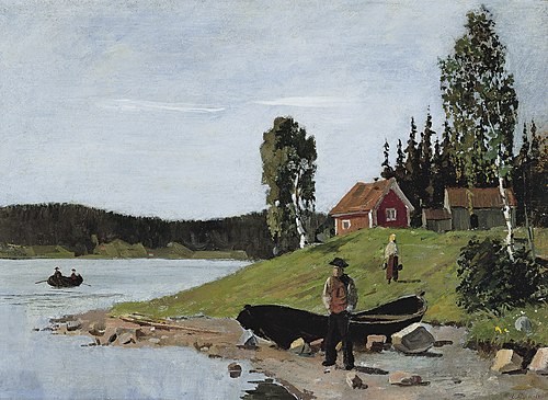Baie avec navire et maison, 1881, Edvard Munch