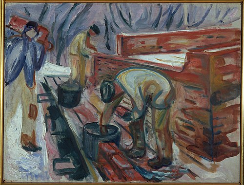Bricklayers at Work on the Studio Building, 1920, Edvard Munch