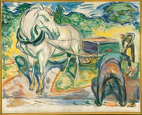Digging Men with Horse and Cart, 1920, Edvard Munch