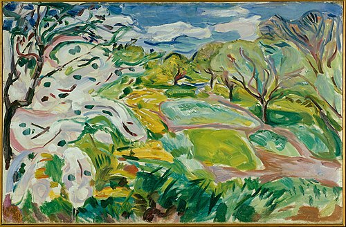 Arbres fruitiers en fleur dans le vent, 1917, Edvard Munch