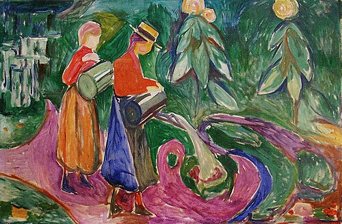 Filles arrosant les fleurs (Frise de Freia IV), 1922, Edvard Munch