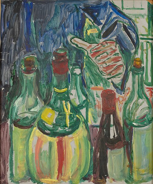 Main se tendant vers des bouteilles, 1938, Edvard Munch