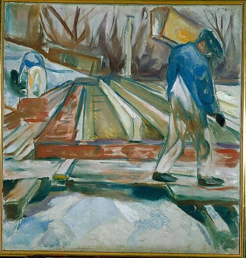 Maçon au travail sur l'immeuble du studio, 1920, Edvard Munch
