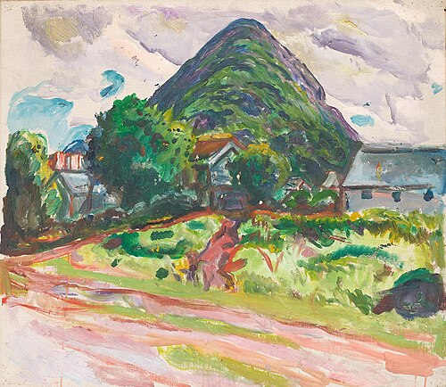 maison et montagnes en fond, 1925, Edvard Munch