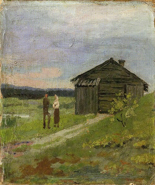 Paysage avec une petite maison et deux personnes, 1881, Edvard Munch