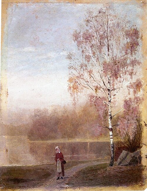 Paysage avec une femme marchant le long d'un lac, 1880, Edvard Munch