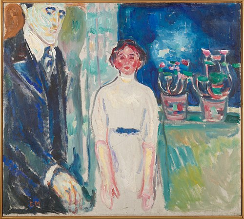 Homme et Femme près de la fenêtre avec des plantes en pot, 1911, Edvard Munch