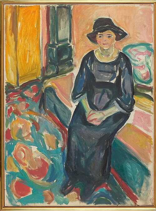 Modèle au chapeau, assis sur le canapé, 1920, Edvard Munch