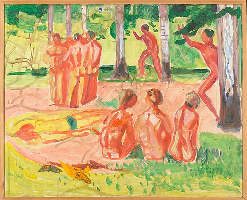 Hommes nus dans une forêt de bouleaux, 1940, Edvard Munch