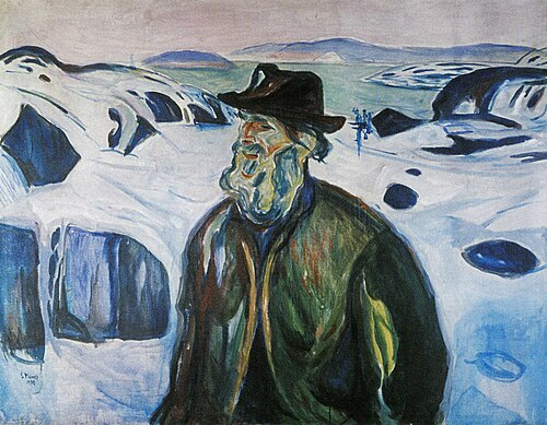 Vieux Pêcheur sur une côte couverte de neige, 1930, Edvard Munch