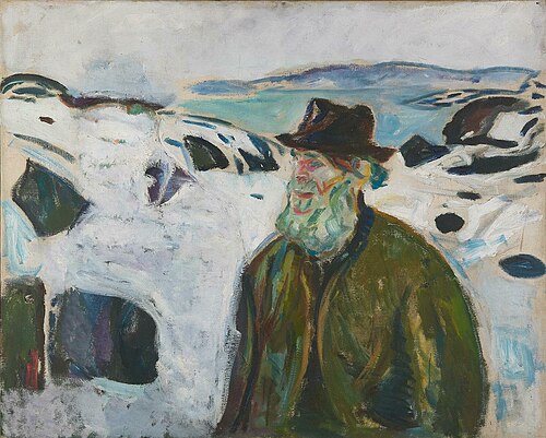 Vieux Pêcheur sur une côte couverte de neige, 1910, Edvard Munch