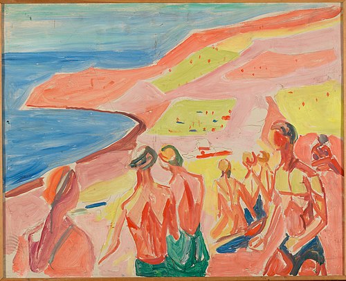 Personnes prenant un bain de soleil dans une baie, 1940, Edvard Munch