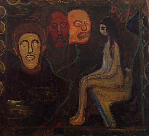 Seated Nude and Three Male Heads, 1898, Edvard Munch