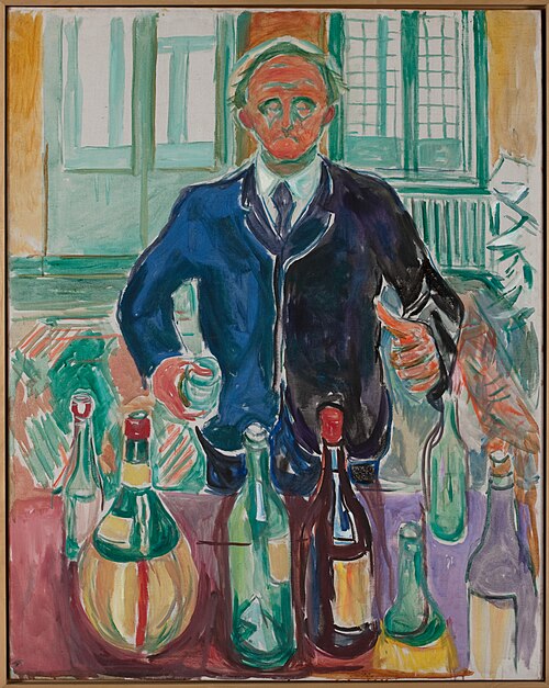 Autoportrait aux bouteilles, 1938, Edvard Munch