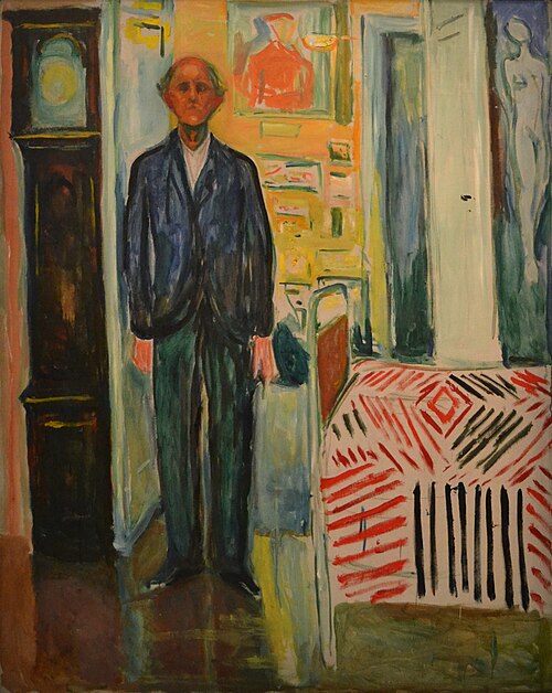 Autoportrait. Entre l'horloge et le lit, 1940, Edvard Munch