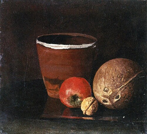 Nature morte au pot, à la pomme, à la noix et à la noix de coco, 1881, Edvard Munch
