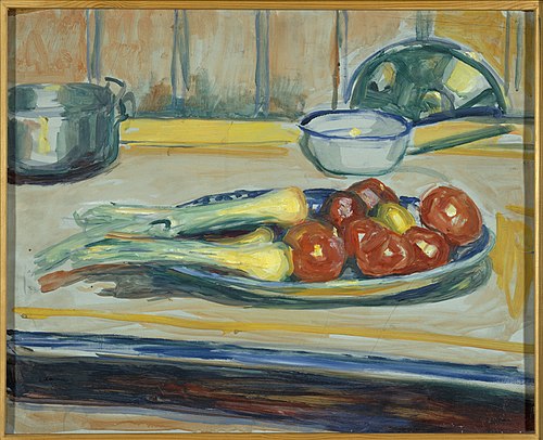 Nature morte aux tomates, poireaux et casseroles, 1926, Edvard Munch