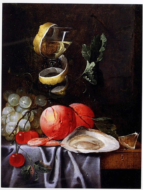 A wine glass and fruits on a table, 1655, G. van Deynum