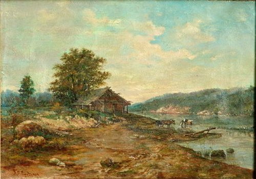 Landscape with a house by the river, 1875, Apalinary Haraǔski