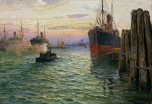 W wielkim porcie w Hamburgu, 1900, Michał Gorstkin Wywiórski