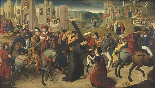 Christ Carrying the Cross, with the Entry of Christ into Jerusalem, Christ Driving the Moneychangers, 1512, Maître de l'Adoration de Turin