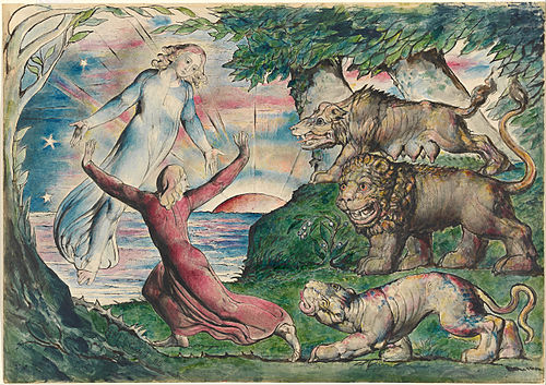 Dante running from the three beasts, 1824, William Blake
