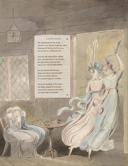 The Poems of Thomas Gray, Design 29, "A Long Story.", 1797, William Blake