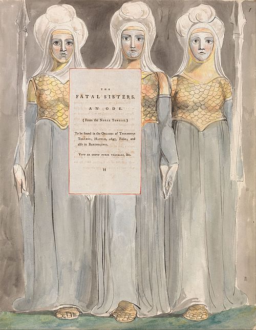 The Poems of Thomas Gray, Design 67, "The Fatal Sisters.", 1797, William Blake