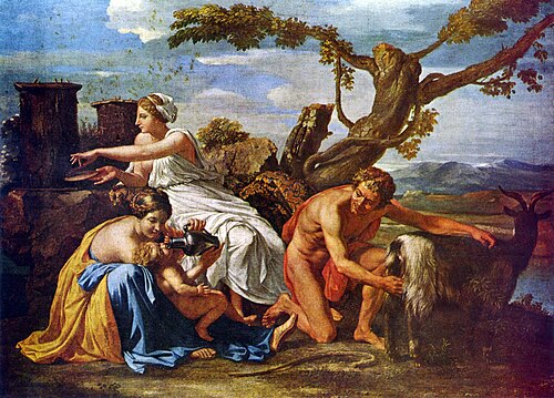 Jupiter enfant nourri par la chèvre Amalthée, 1639, Nicolas Poussin